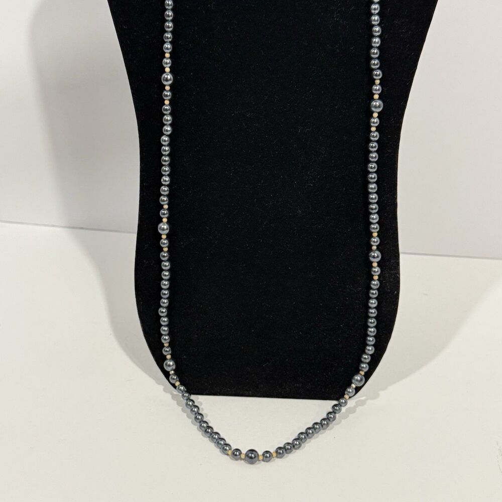 Vintage Silver Tone Beaded Statement Necklace Long Strand - Picture 15 of 15